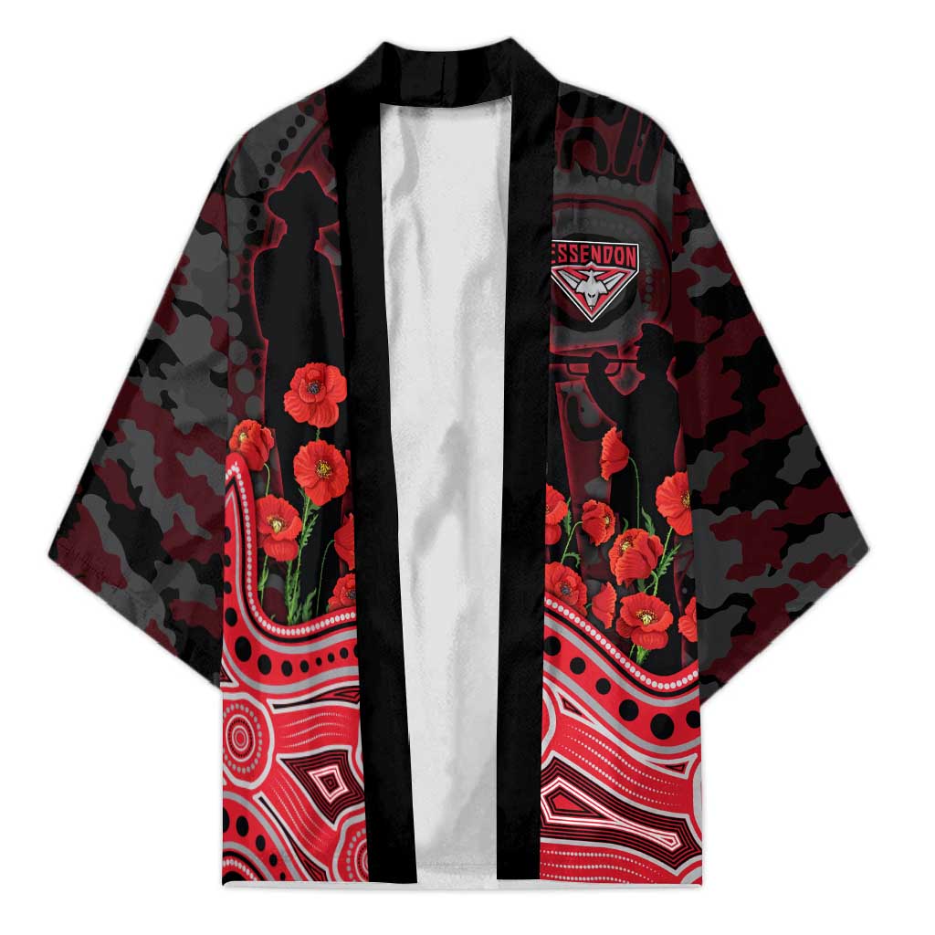 Essendon Bombers ANZAC Day Kimono Indigenous Dot Art with Poppy Flower Tribute