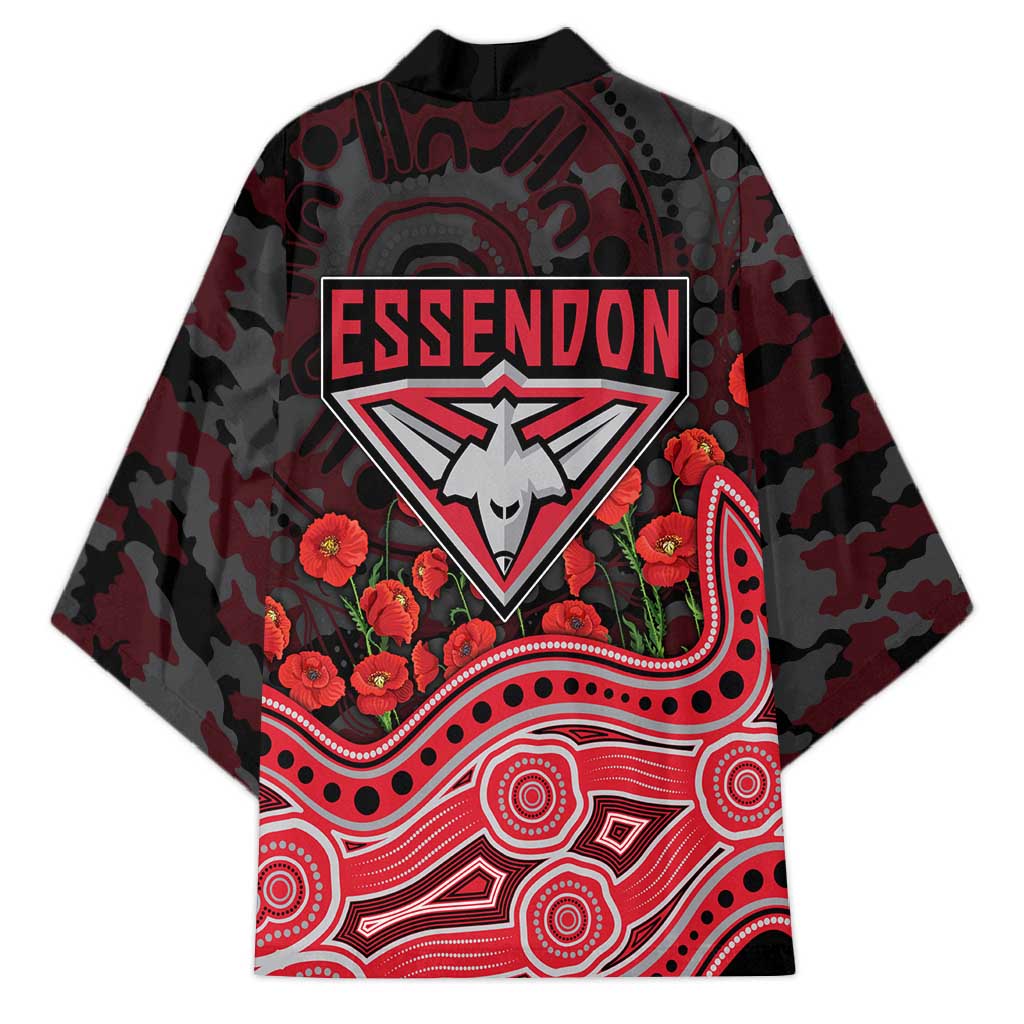 Essendon Bombers ANZAC Day Kimono Indigenous Dot Art with Poppy Flower Tribute