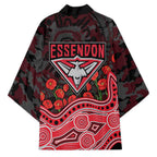 Essendon Bombers ANZAC Day Kimono Indigenous Dot Art with Poppy Flower Tribute