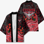 Essendon Bombers ANZAC Day Kimono Indigenous Dot Art with Poppy Flower Tribute