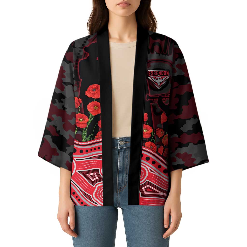 Essendon Bombers ANZAC Day Kimono Indigenous Dot Art with Poppy Flower Tribute
