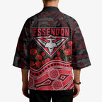 Essendon Bombers ANZAC Day Kimono Indigenous Dot Art with Poppy Flower Tribute