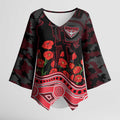 Essendon Bombers ANZAC Day Kimono Sleeve Blouse Indigenous Dot Art with Poppy Flower Tribute