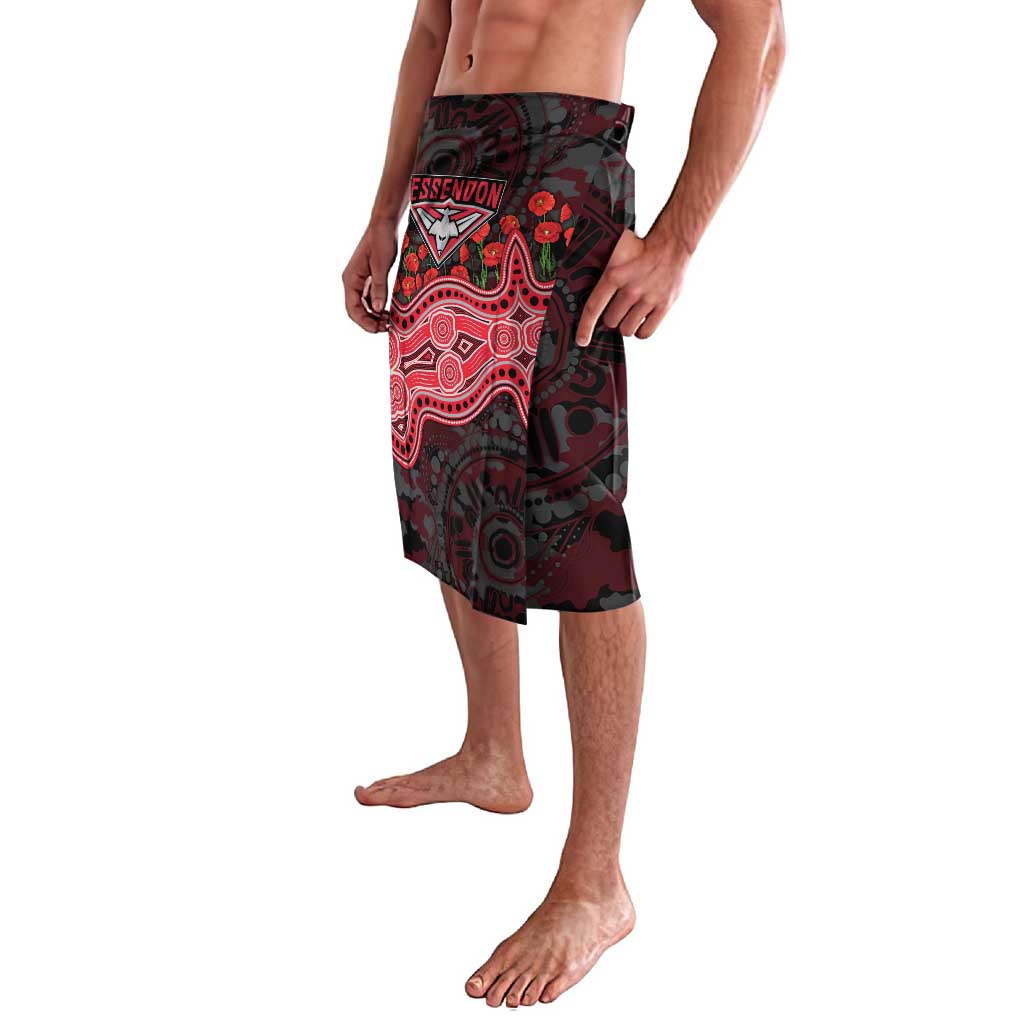 Essendon Bombers ANZAC Day Lavalava Indigenous Dot Art with Poppy Flower Tribute