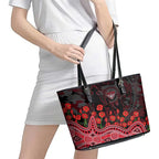 Essendon Bombers ANZAC Day Leather Tote Bag Indigenous Dot Art with Poppy Flower Tribute