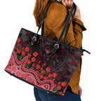 Essendon Bombers ANZAC Day Leather Tote Bag Indigenous Dot Art with Poppy Flower Tribute
