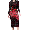Essendon Bombers ANZAC Day Long Sleeve Bodycon Dress Indigenous Dot Art with Poppy Flower Tribute