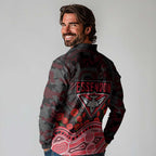 Essendon Bombers ANZAC Day Long Sleeve Polo Shirt Indigenous Dot Art with Poppy Flower Tribute