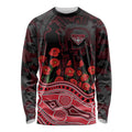 Essendon Bombers ANZAC Day Long Sleeve Shirt Indigenous Dot Art with Poppy Flower Tribute