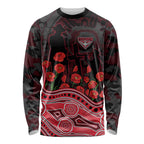 Essendon Bombers ANZAC Day Long Sleeve Shirt Indigenous Dot Art with Poppy Flower Tribute