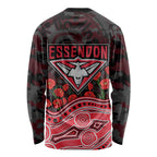 Essendon Bombers ANZAC Day Long Sleeve Shirt Indigenous Dot Art with Poppy Flower Tribute