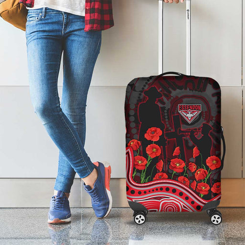 Essendon Bombers ANZAC Day Luggage Cover Indigenous Dot Art with Poppy Flower Tribute
