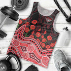 Essendon Bombers ANZAC Day Men Tank Top Indigenous Dot Art with Poppy Flower Tribute