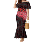 Essendon Bombers ANZAC Day Mermaid Dress Indigenous Dot Art with Poppy Flower Tribute