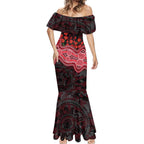 Essendon Bombers ANZAC Day Mermaid Dress Indigenous Dot Art with Poppy Flower Tribute