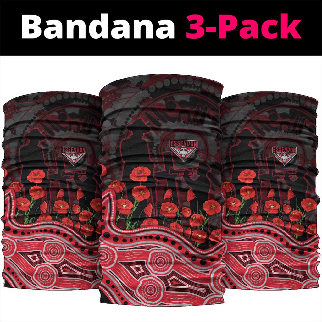 Essendon Bombers ANZAC Day Neck Gaiter Indigenous Dot Art with Poppy Flower Tribute