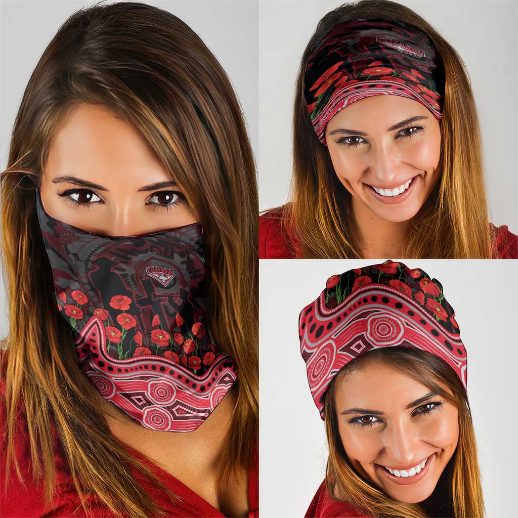 Essendon Bombers ANZAC Day Neck Gaiter Indigenous Dot Art with Poppy Flower Tribute