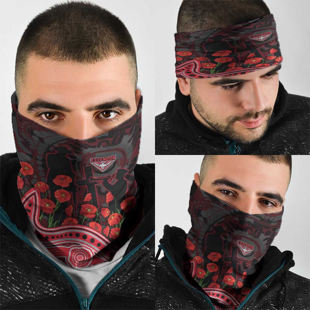 Essendon Bombers ANZAC Day Neck Gaiter Indigenous Dot Art with Poppy Flower Tribute