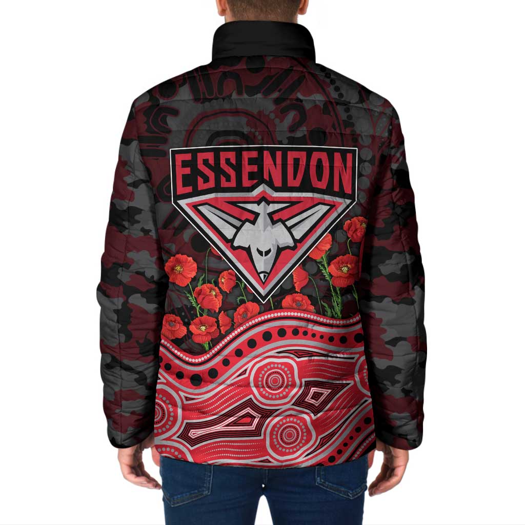 Essendon Bombers ANZAC Day Padded Jacket Indigenous Dot Art with Poppy Flower Tribute