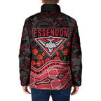 Essendon Bombers ANZAC Day Padded Jacket Indigenous Dot Art with Poppy Flower Tribute