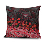 Essendon Bombers ANZAC Day Pillow Cover Indigenous Dot Art with Poppy Flower Tribute