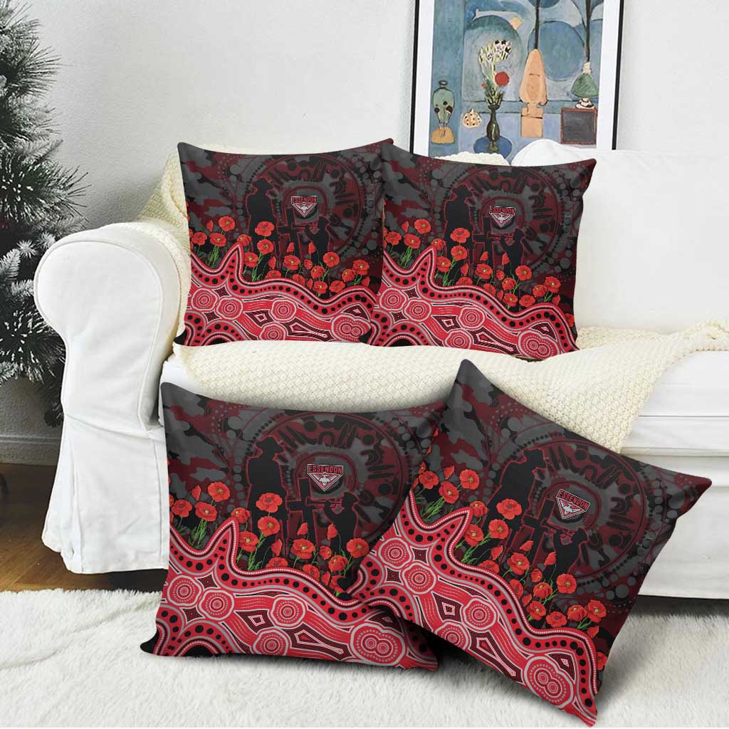 Essendon Bombers ANZAC Day Pillow Cover Indigenous Dot Art with Poppy Flower Tribute