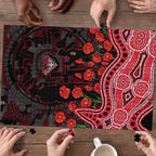 Essendon Bombers ANZAC Day Puzzle Indigenous Dot Art with Poppy Flower Tribute