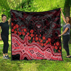 Essendon Bombers ANZAC Day Quilt Indigenous Dot Art with Poppy Flower Tribute