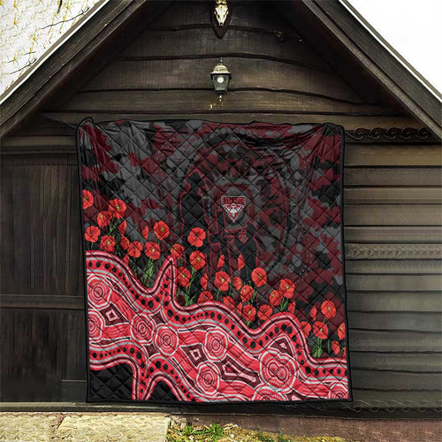 Essendon Bombers ANZAC Day Quilt Indigenous Dot Art with Poppy Flower Tribute
