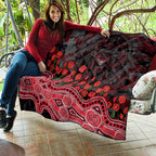 Essendon Bombers ANZAC Day Quilt Indigenous Dot Art with Poppy Flower Tribute