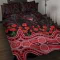 Essendon Bombers ANZAC Day Quilt Bed Set Indigenous Dot Art with Poppy Flower Tribute