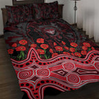 Essendon Bombers ANZAC Day Quilt Bed Set Indigenous Dot Art with Poppy Flower Tribute