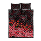 Essendon Bombers ANZAC Day Quilt Bed Set Indigenous Dot Art with Poppy Flower Tribute