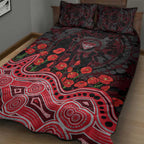 Essendon Bombers ANZAC Day Quilt Bed Set Indigenous Dot Art with Poppy Flower Tribute