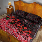 Essendon Bombers ANZAC Day Quilt Bed Set Indigenous Dot Art with Poppy Flower Tribute