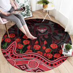 Essendon Bombers ANZAC Day Round Carpet Indigenous Dot Art with Poppy Flower Tribute