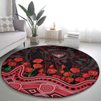 Essendon Bombers ANZAC Day Round Carpet Indigenous Dot Art with Poppy Flower Tribute