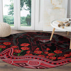 Essendon Bombers ANZAC Day Round Carpet Indigenous Dot Art with Poppy Flower Tribute