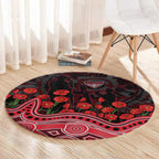 Essendon Bombers ANZAC Day Round Carpet Indigenous Dot Art with Poppy Flower Tribute