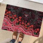 Essendon Bombers ANZAC Day Rubber Doormat Indigenous Dot Art with Poppy Flower Tribute