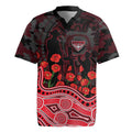 Essendon Bombers ANZAC Day Rugby Jersey Indigenous Dot Art with Poppy Flower Tribute
