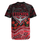 Essendon Bombers ANZAC Day Rugby Jersey Indigenous Dot Art with Poppy Flower Tribute
