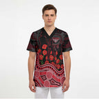 Essendon Bombers ANZAC Day Scrub Top Indigenous Dot Art with Poppy Flower Tribute
