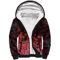 Essendon Bombers ANZAC Day Sherpa Hoodie Indigenous Dot Art with Poppy Flower Tribute