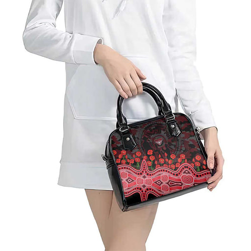 Essendon Bombers ANZAC Day Shoulder Handbag Indigenous Dot Art with Poppy Flower Tribute