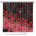 Essendon Bombers ANZAC Day Shower Curtain Indigenous Dot Art with Poppy Flower Tribute