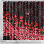 Essendon Bombers ANZAC Day Shower Curtain Indigenous Dot Art with Poppy Flower Tribute