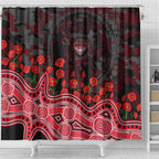 Essendon Bombers ANZAC Day Shower Curtain Indigenous Dot Art with Poppy Flower Tribute