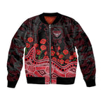 Essendon Bombers ANZAC Day Sleeve Zip Bomber Jacket Indigenous Dot Art with Poppy Flower Tribute