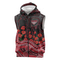 Essendon Bombers ANZAC Day Sleeveless Zip Hoodie Indigenous Dot Art with Poppy Flower Tribute